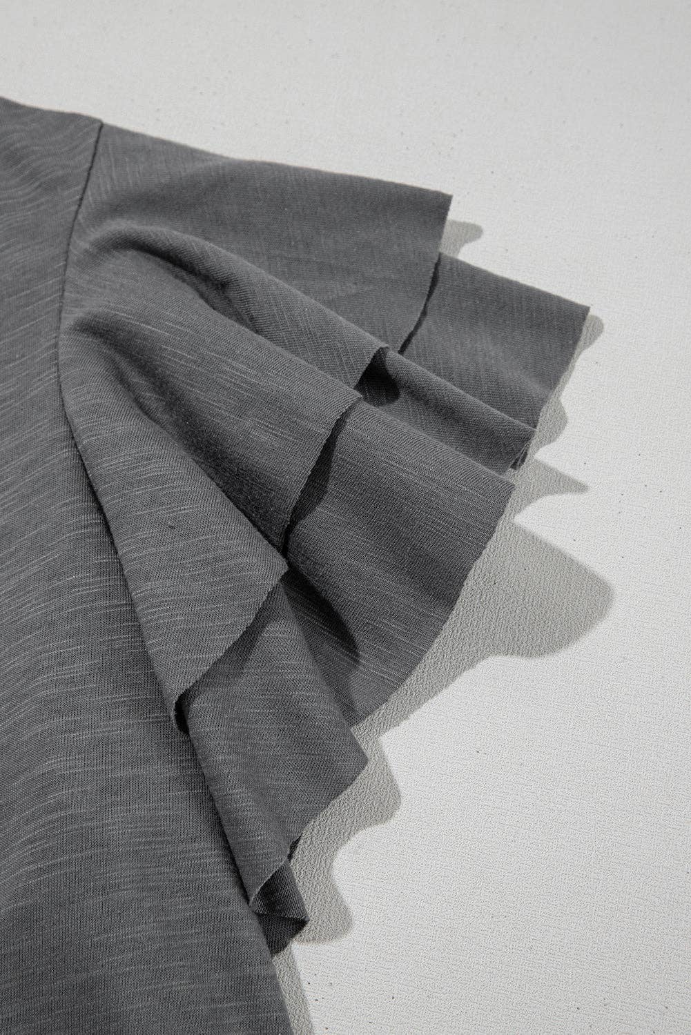 - Dark Grey Ruffle Sleeve Tee Casual Summer Top