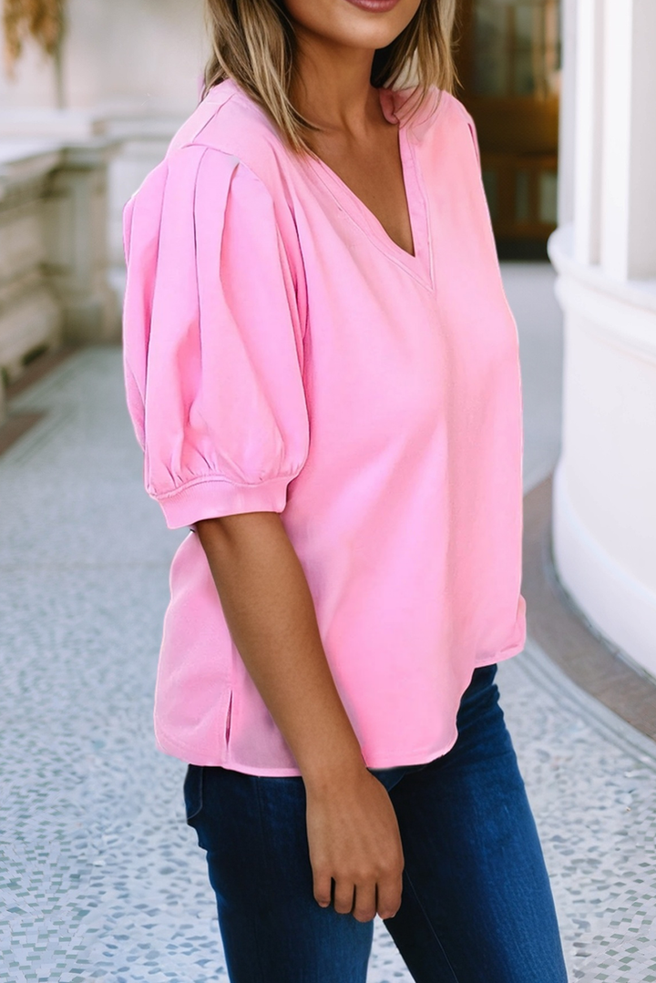 V Neck Puff Sleeve