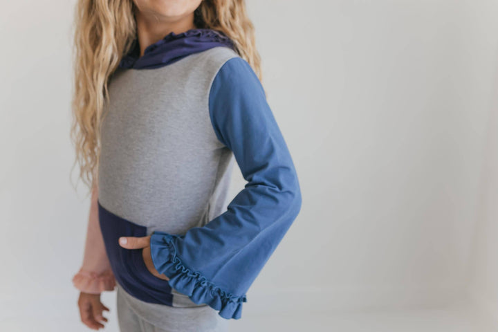 Kids Lucy Rosy Gray Hooded Ruffle Pocket Lounge Set
