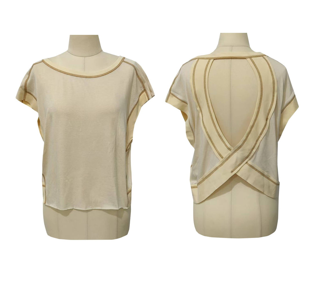 Rosa Clothing - Slouchy wrapped cutout back short sleeve workout tee top