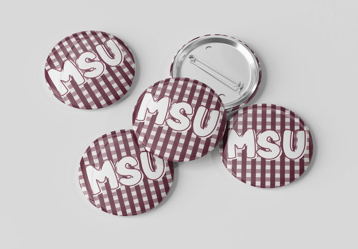 Mississippi State Gingham Button