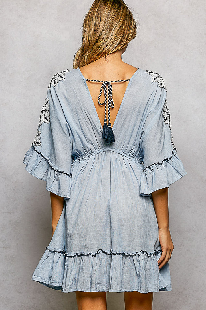 POL V-NECK 3/4 SLEEVE DRESS