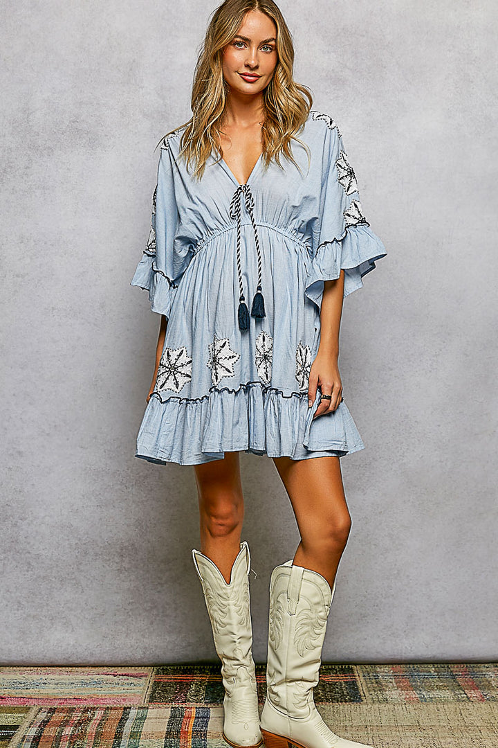 POL V-NECK 3/4 SLEEVE DRESS