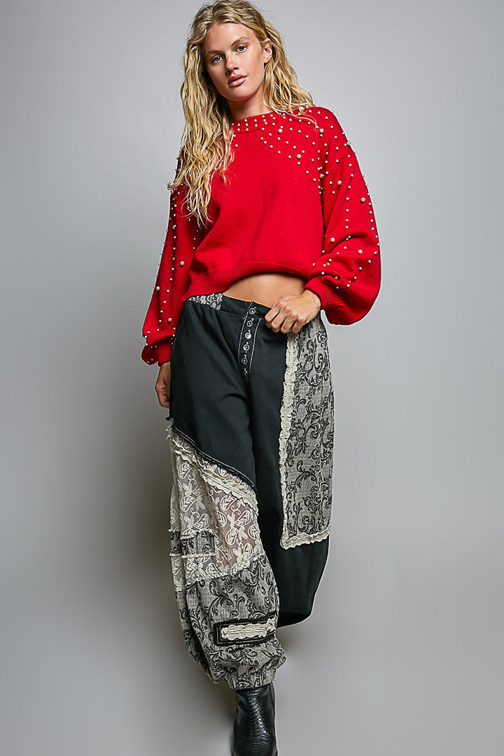 POL CROPPED BALLOON SLEEVE SWEATER