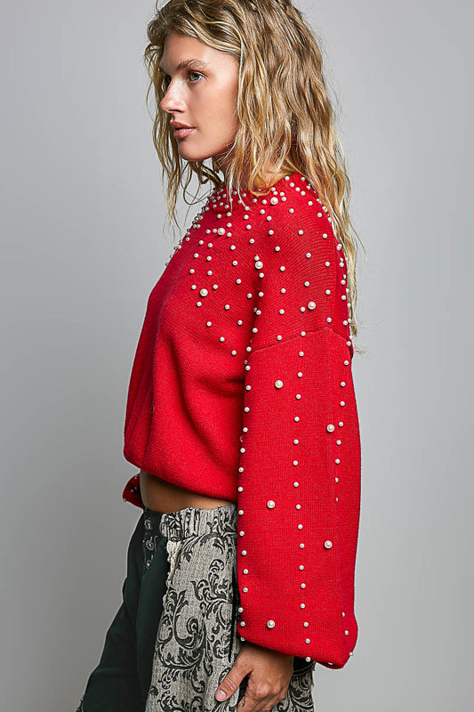 POL CROPPED BALLOON SLEEVE SWEATER