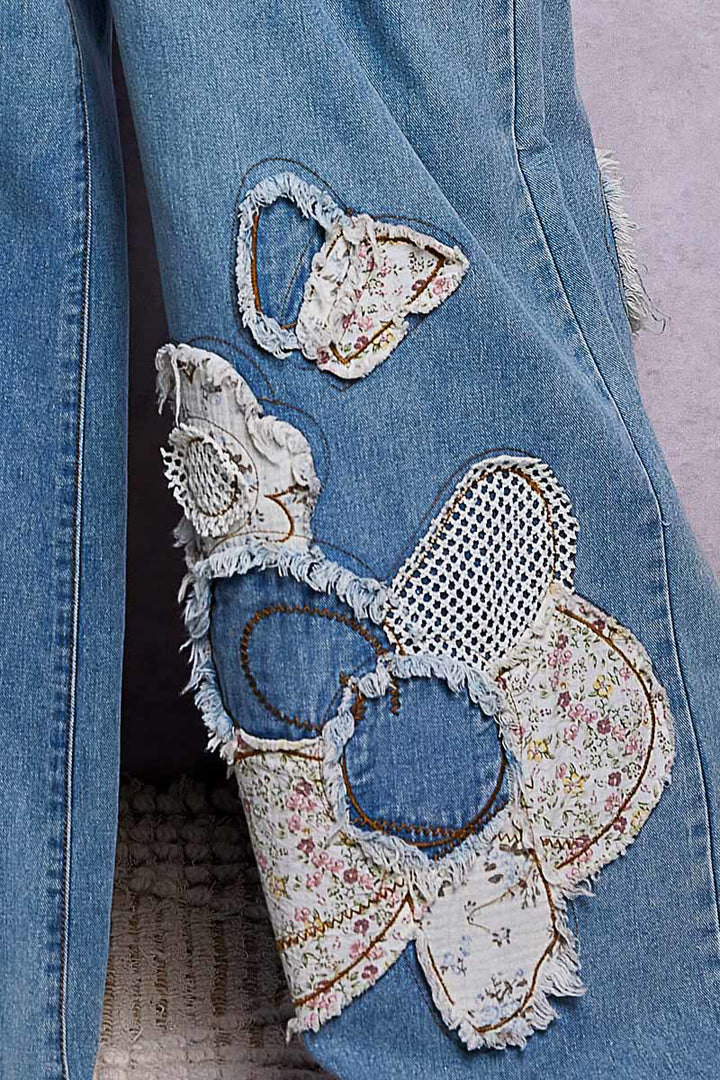 POL WIDE-LEG PATCHWORK WOVEN PANTS