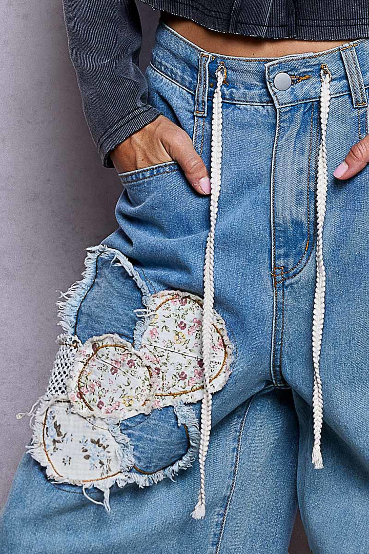 POL WIDE-LEG PATCHWORK WOVEN PANTS