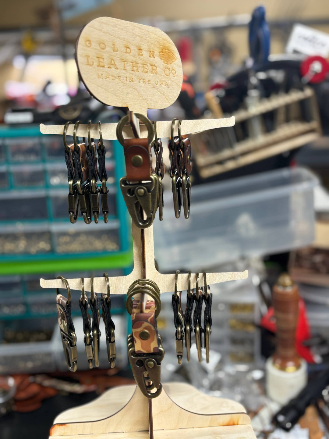 Leather/Camo Clip Keychain