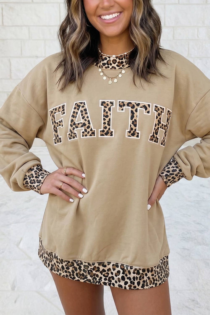 1 the Woman - FAITH Letter Patch Embroidery Mock Neck Sweatshirt S–4X