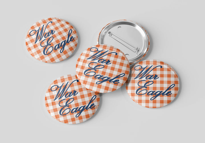 Auburn War Eagle Script Gingham Button