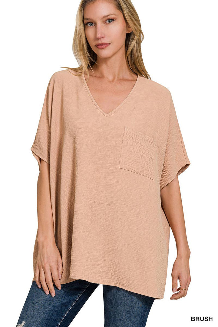 42POPS - SI-24049 Airflow V Neck Short Sleeve Top with pocket