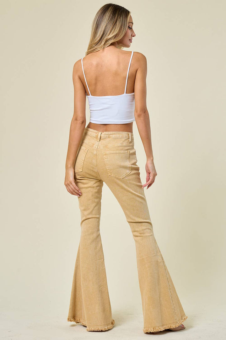Saints &amp; Hearts - SIP6106G SAND - WESTERN STYLE ACID WASH FLARES WITH POCKETS