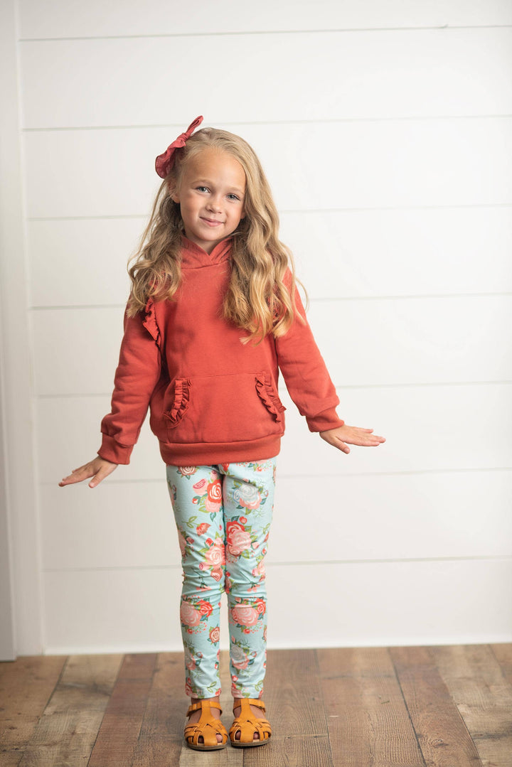 Kids Rust Pocket Ruffle Hoodie Shirt &amp; Leggings Fall Set