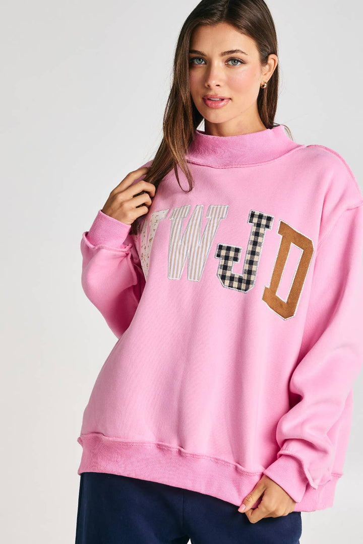 BUCKETLIST INC - IT2594E-WWJD1 | WWJD Embroidered Mock-neck Sweatshirt