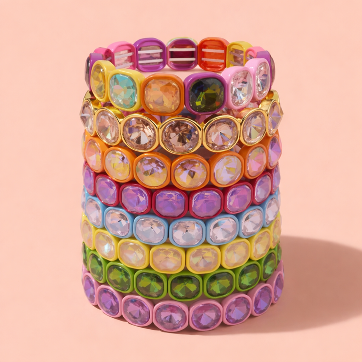 Taylor Elliott Designs - Enamel Stretch Bracelet - Rounded Gems - Elise -