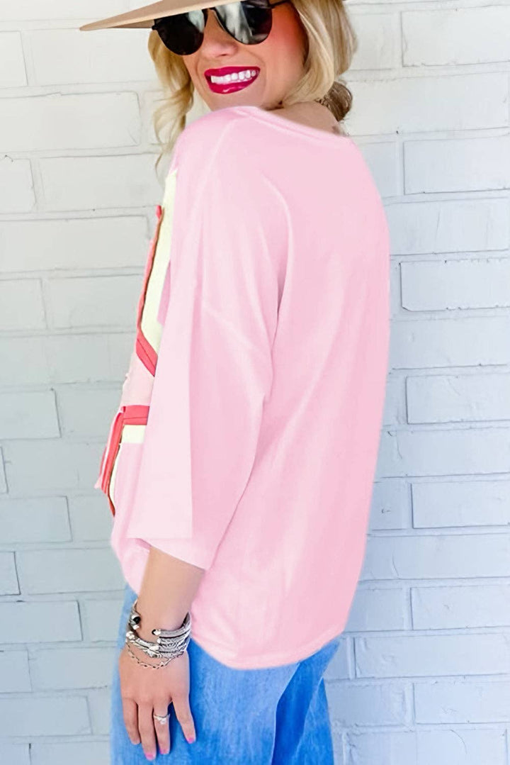 Lovesoft - Colorblock Star Patched Half Sleeve Oversized Tee