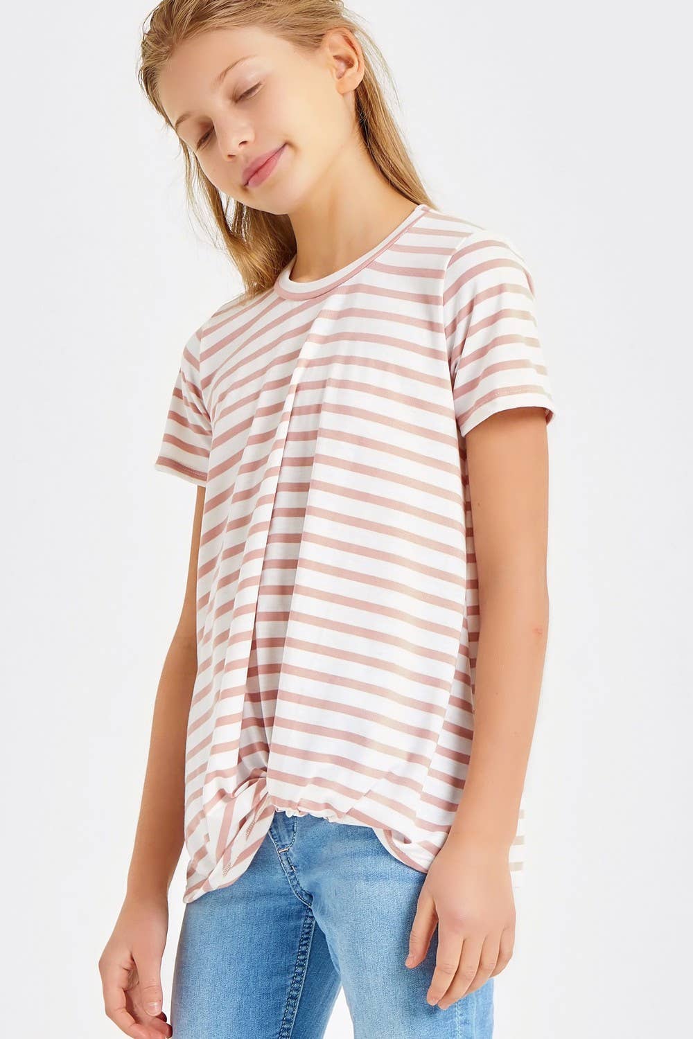 Good Girl - Kids Twist Knot Stripe Knit Short Sleeve Tee