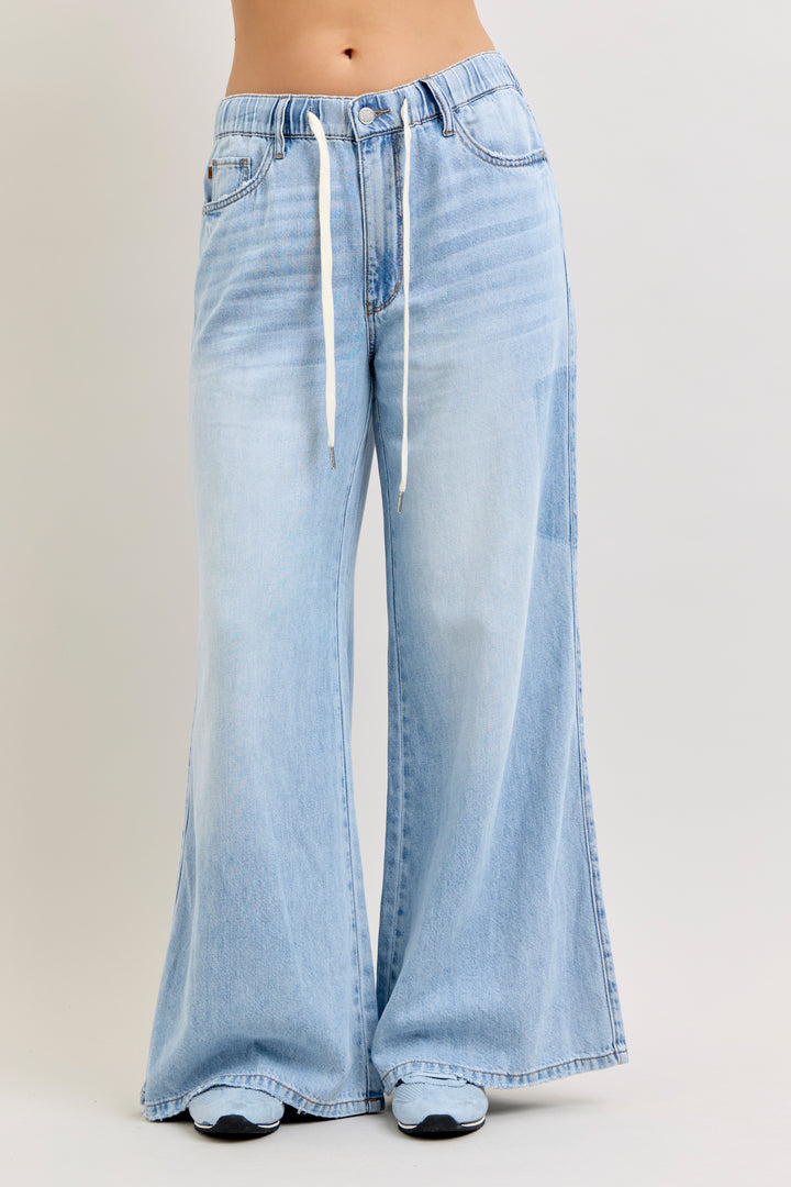 Judy Blue HW Featherweight Palazzo Shadow Light pkts W/ Elastic WB