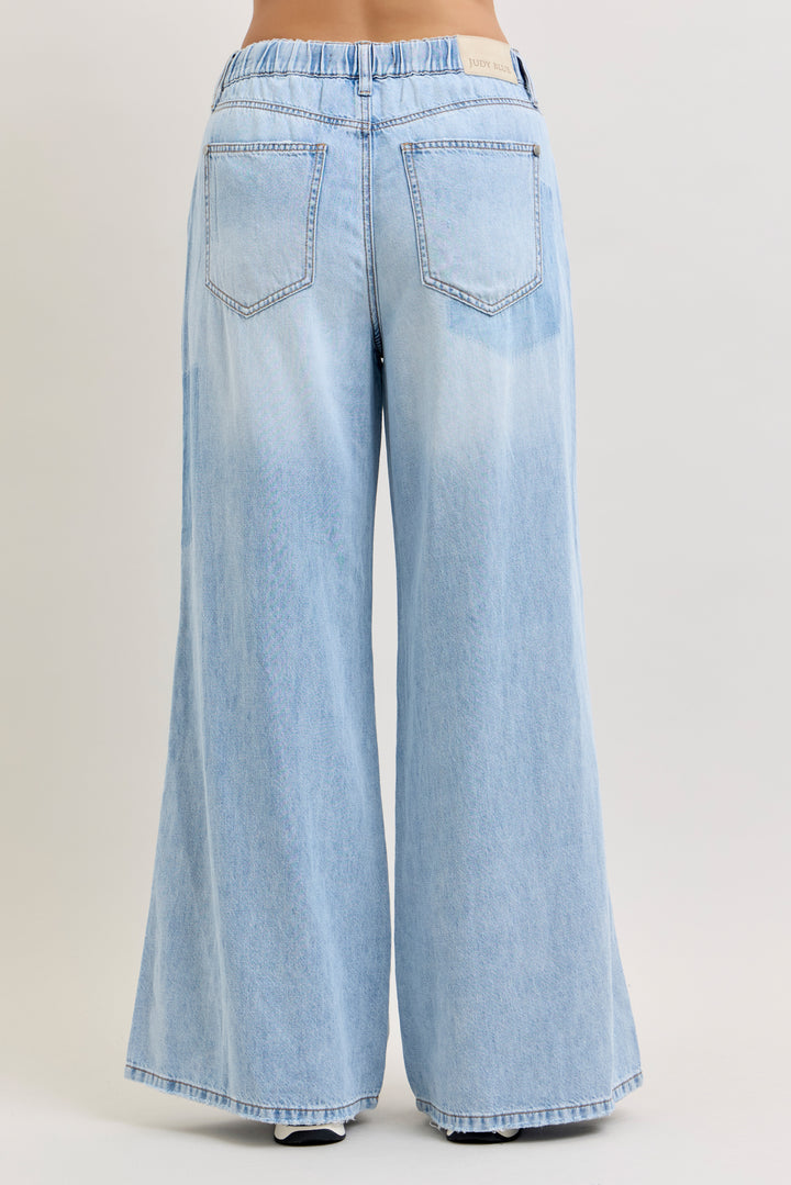 Judy Blue HW Featherweight Palazzo Shadow Light pkts W/ Elastic WB