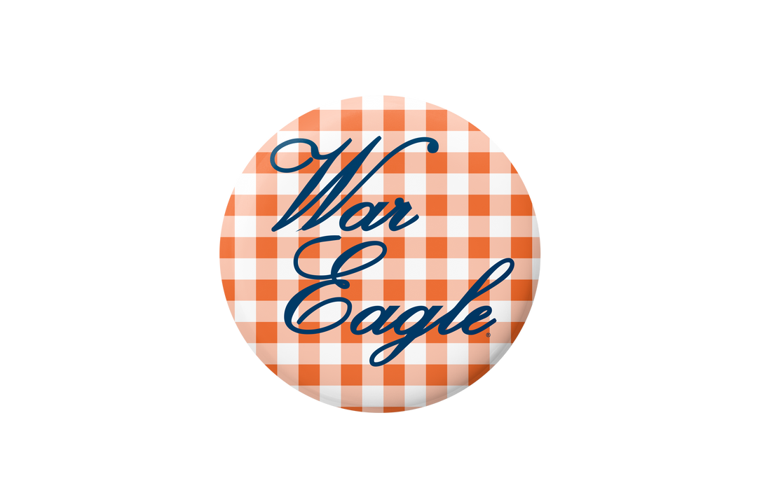 Auburn War Eagle Script Gingham Button