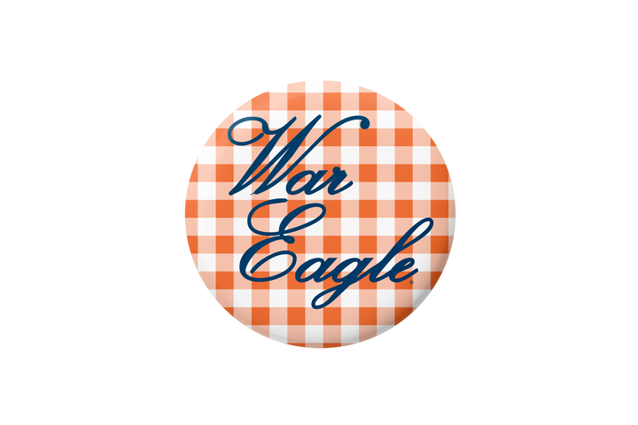 Auburn War Eagle Script Gingham Button