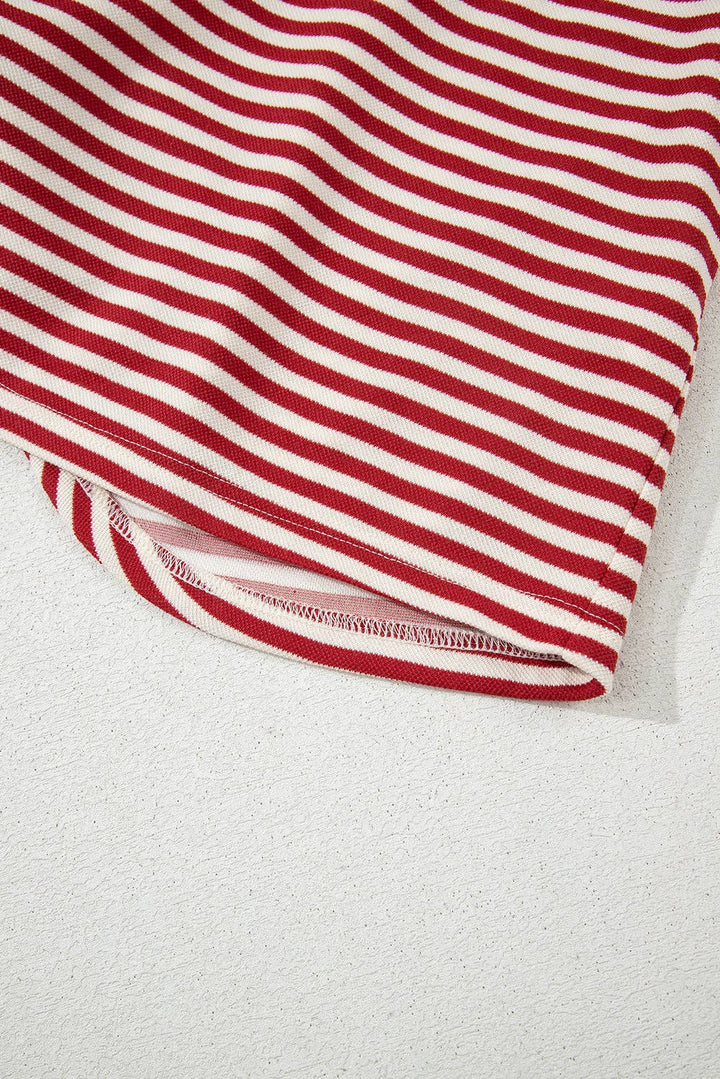 Red Stripe Bow Cutout Back Drop Shoulder Loose Tee
