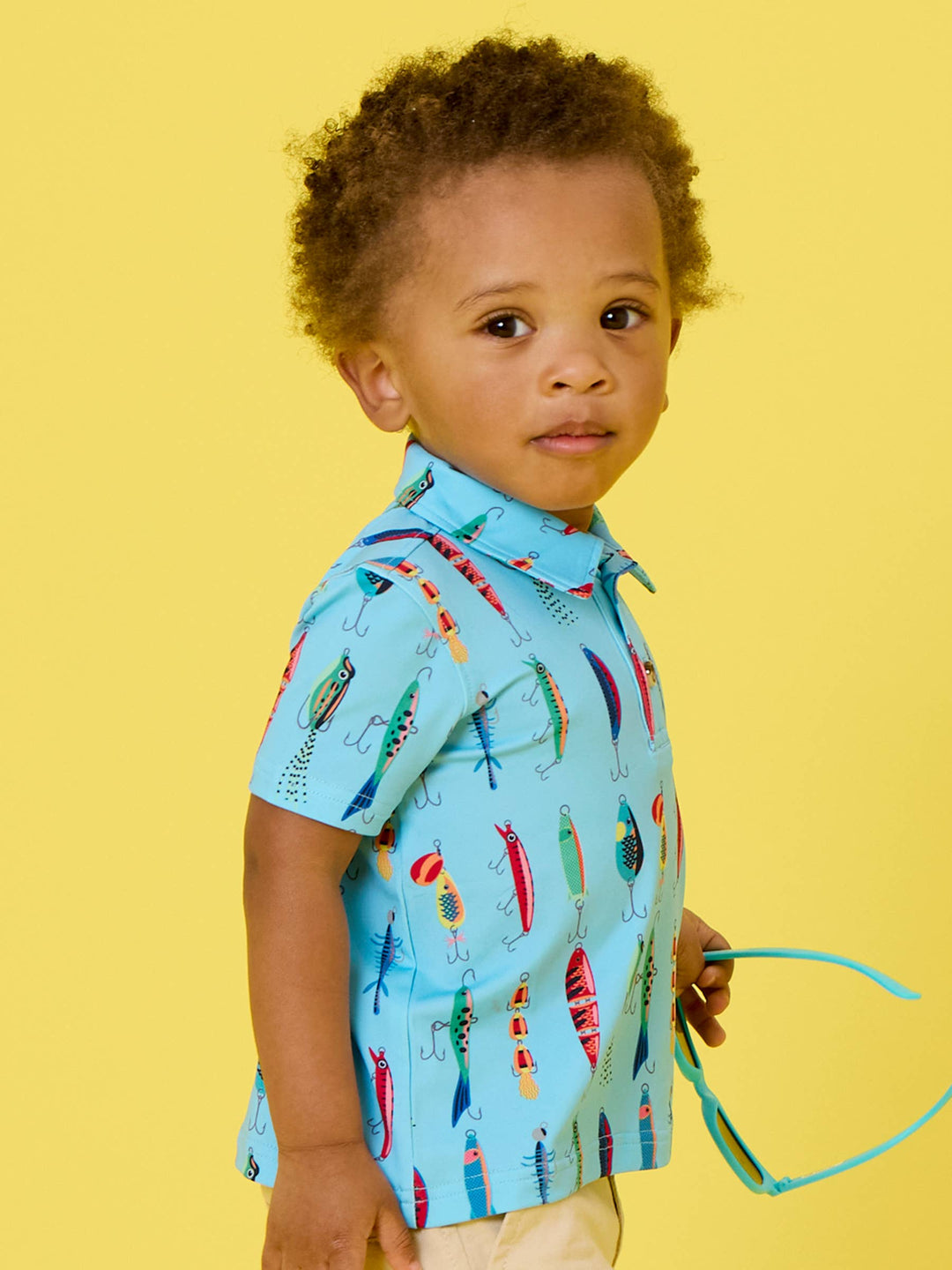 RuffleButts - Boys Gone Fishin Knit Short Sleeve Performance Polo