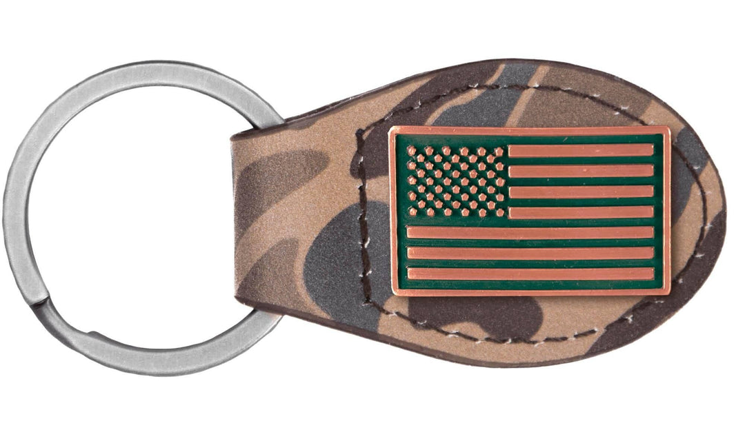 Brown Old School Camo Leather Key Fob.