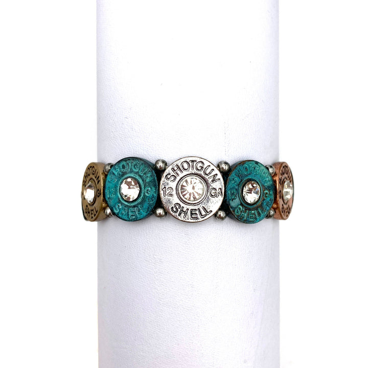 Lunar Deer - Tri Tone Metal Shotgun Shell Bullet Western Stretch Bracelet