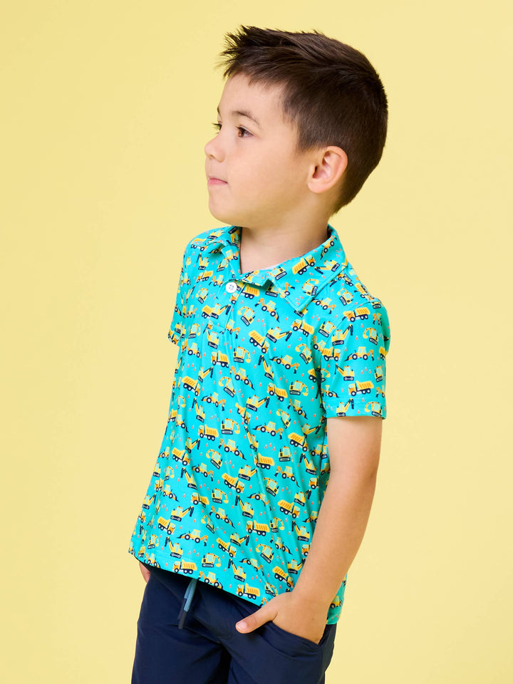 RuffleButts- Boys Under Construction Knit Short Sleeve Performance Polo