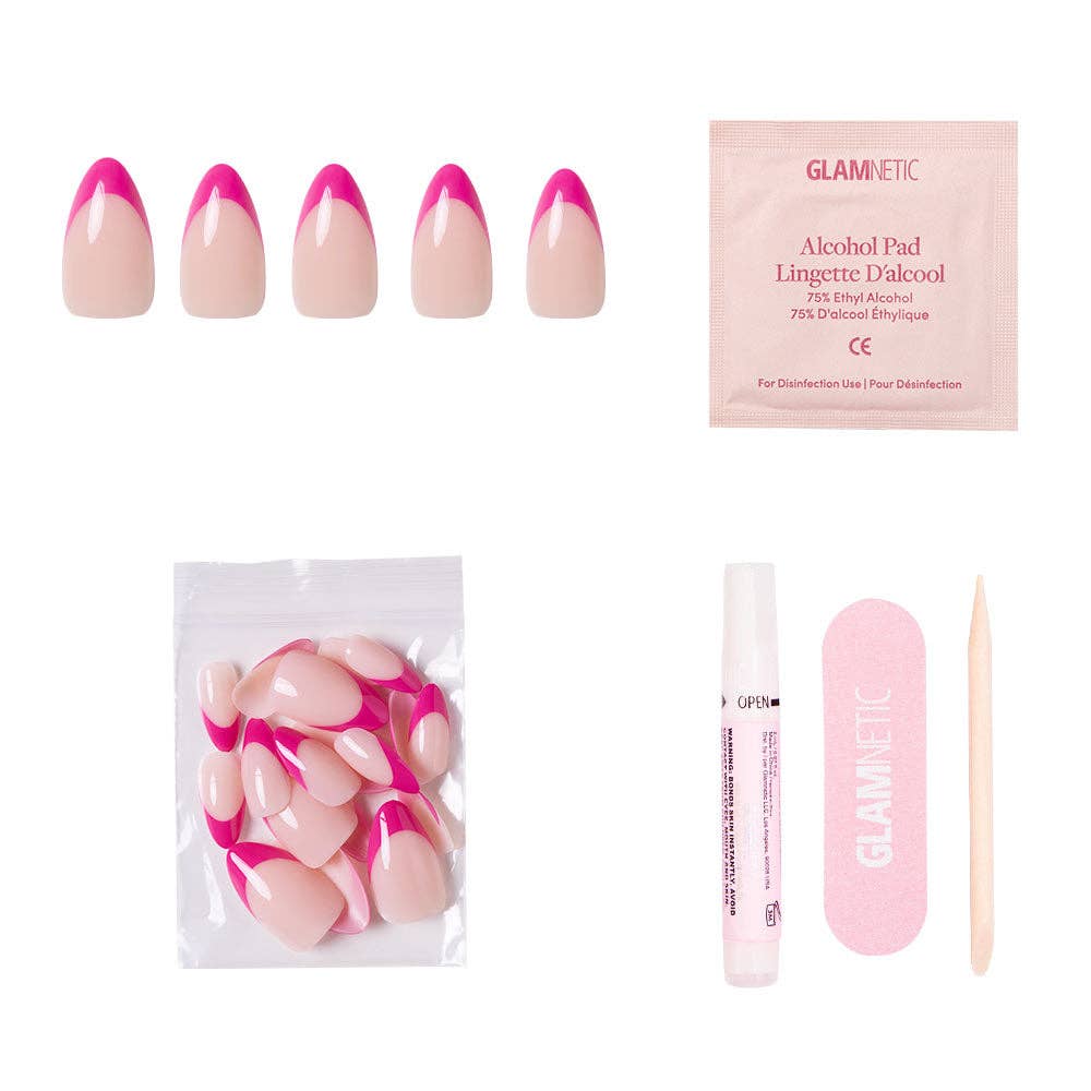 Glamnetic - Raspberry Sorbet Press-On Nails | French Tip | Short Almond
