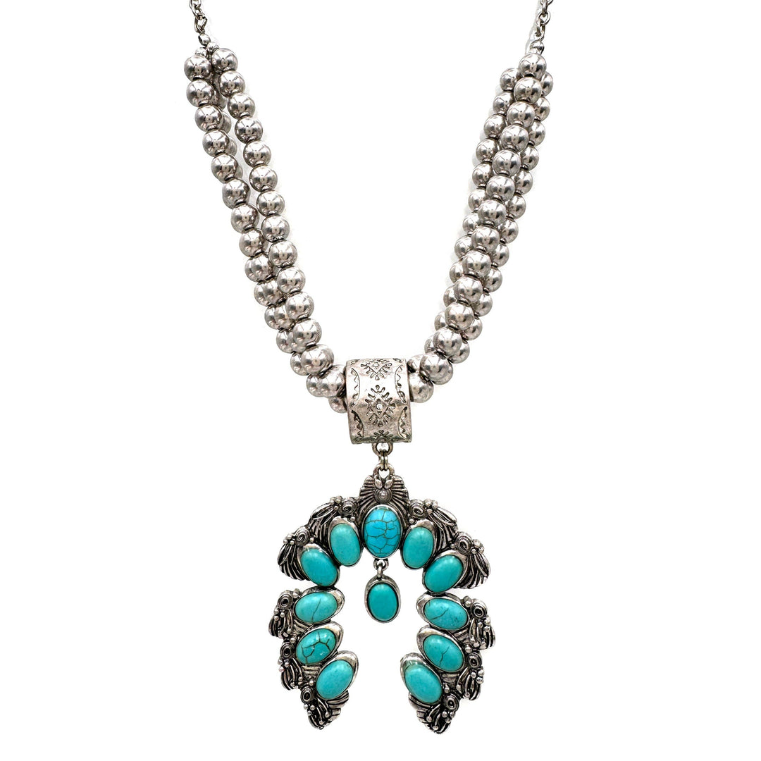 Lunar Deer - Large Squash Blossom Pendant Chunky Necklace Earrings Set