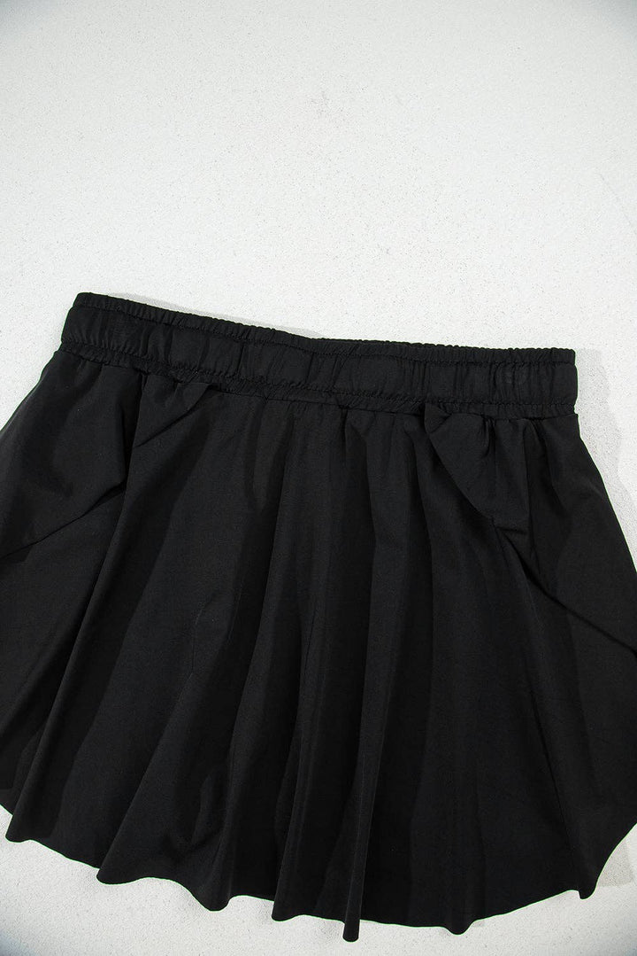 Black High Waist Drawstring Tennis Skort with Lining