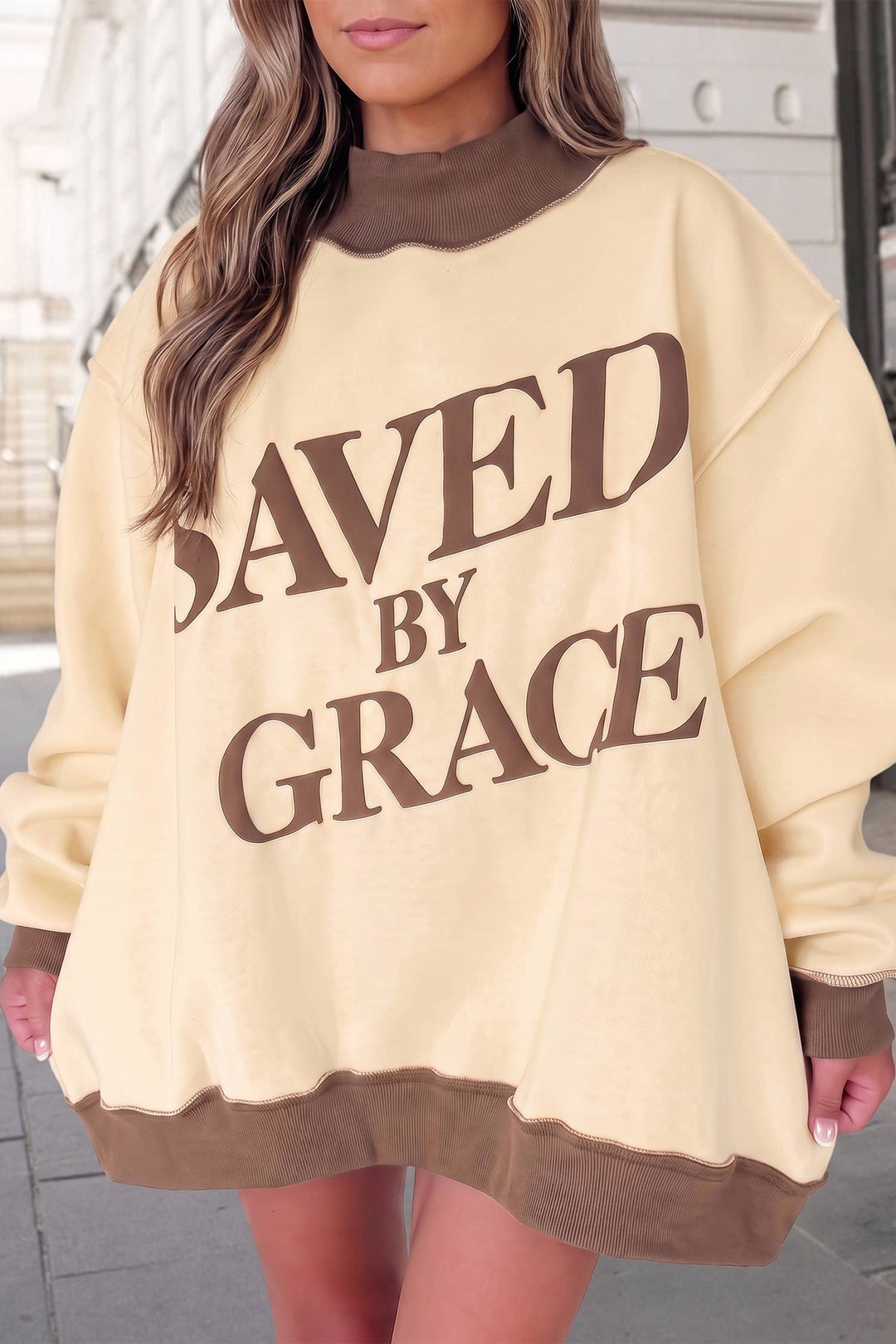 Aapparella - Saved By Grace Colorblock Mock Neck Sweatshirt | S-4X