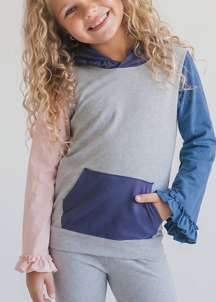 Kids Lucy Rosy Gray Hooded Ruffle Pocket Lounge Set