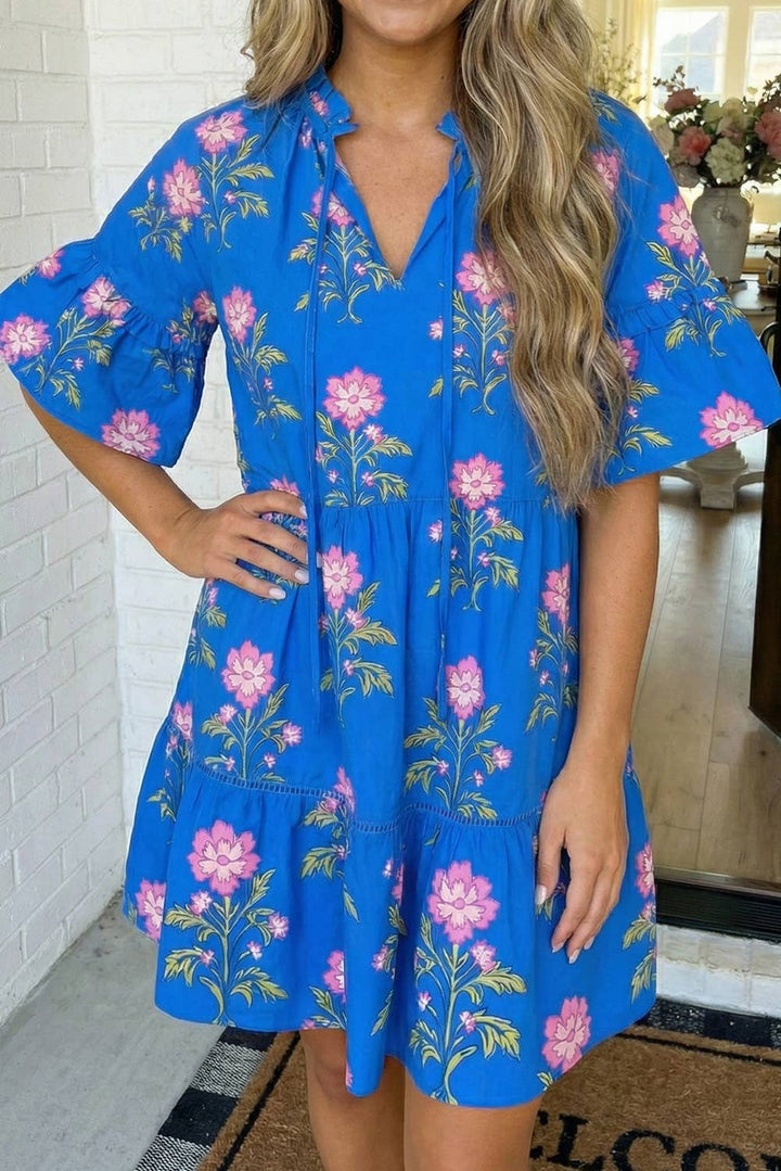 LA Society - LAS V Neck Short Sleeve Loose Flower Dress (S-XL)