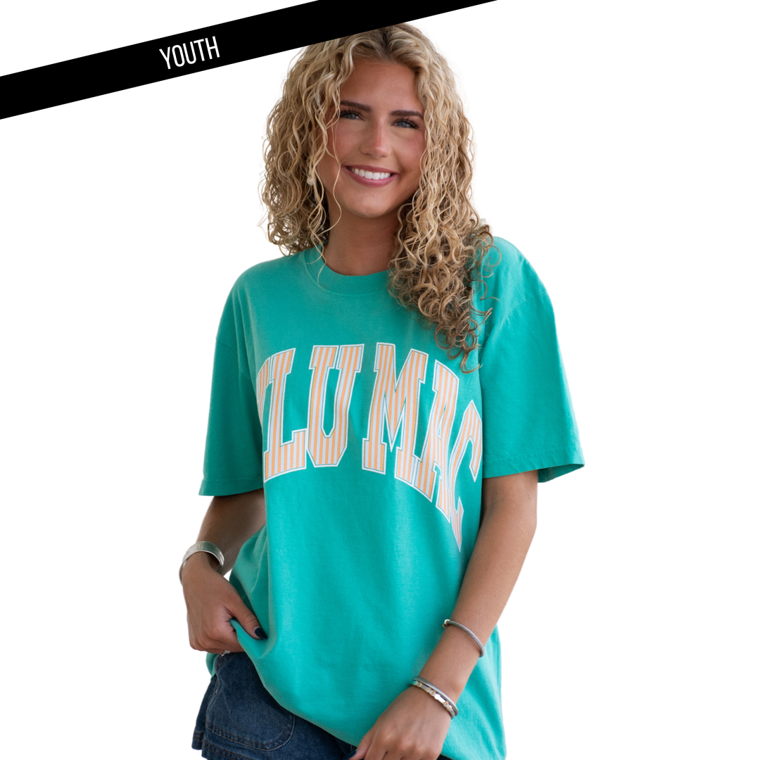 LULU MAC Stripe Cream Sickle Sky/Island Green   Youth Comfort Colors Tee