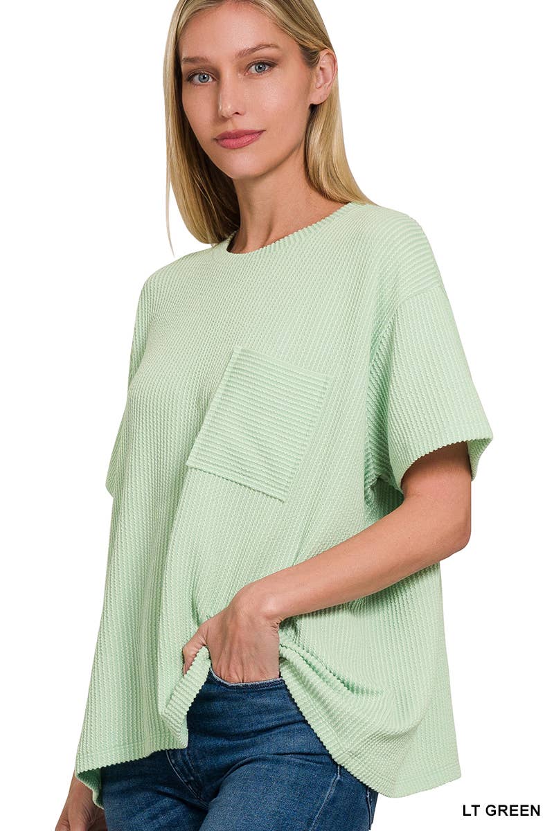 42POPS - Corded Rib Short Sleeve Front Pocket Top