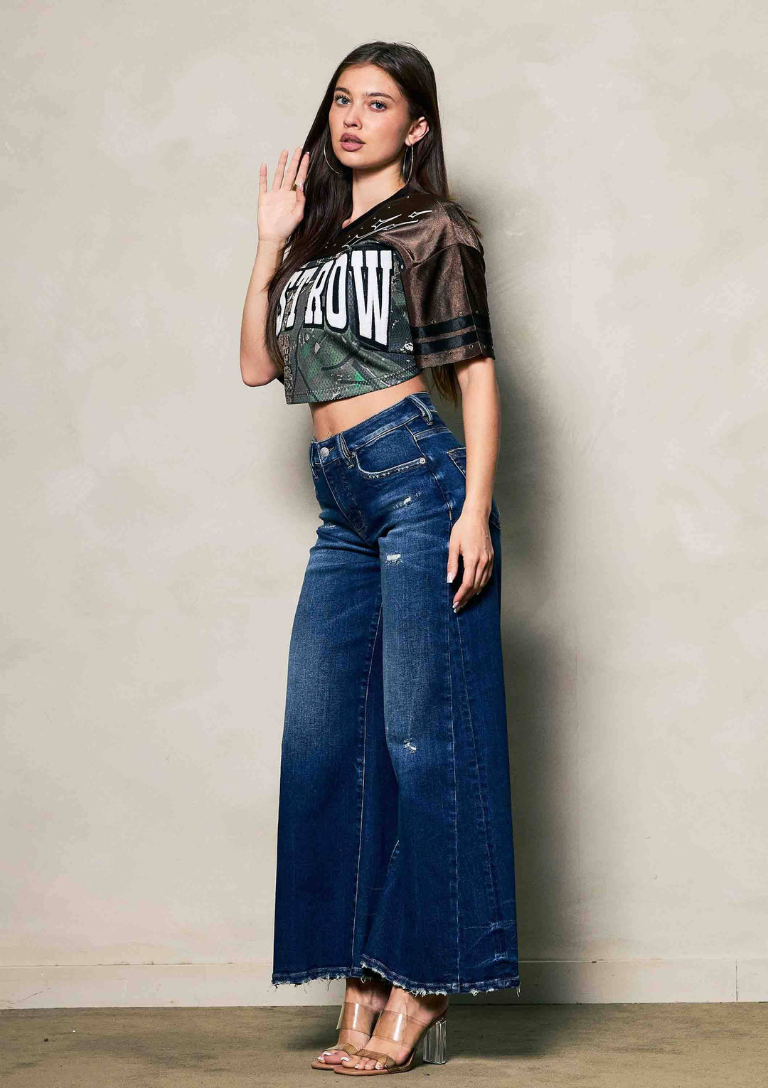 Vibrant M.i.U - Subtle Distressed Palazzo Jeans