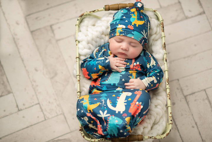 Infant Dino Baby Gown and Hat Set