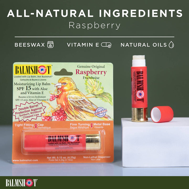 BALMSHOT Lip Balm - Shotgun Shell Lip Balm | Raspberry | SPF 15