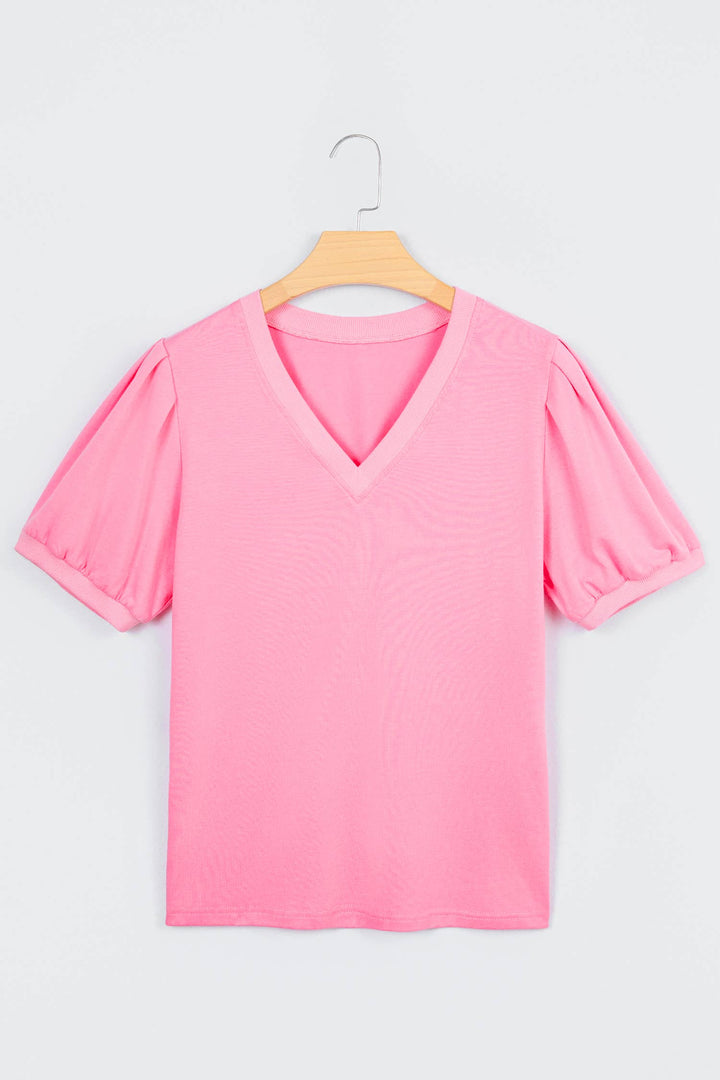 V Neck Puff Sleeve