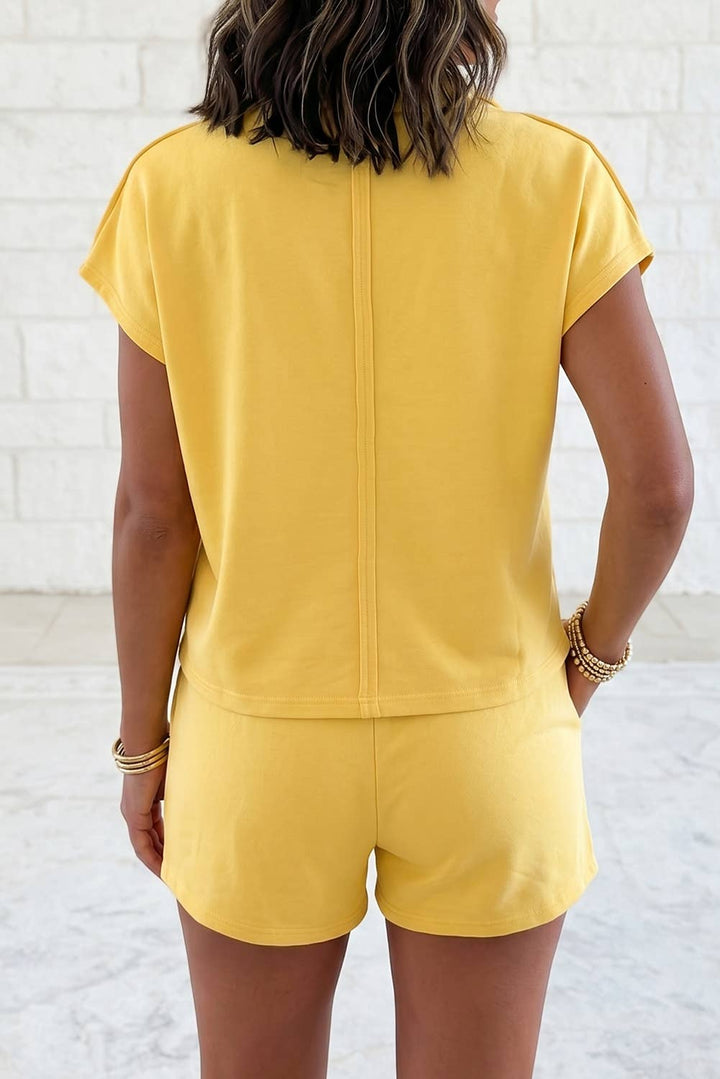 Loose Polo Tee Elastic Waist 2pcs Short Set