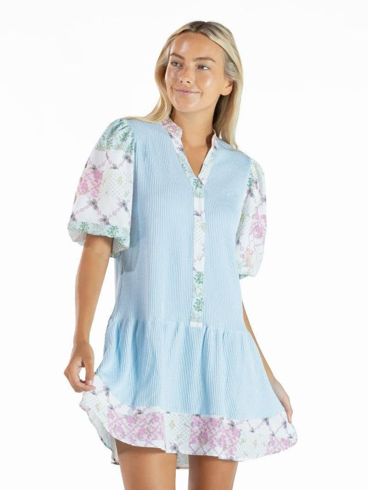 simply southern - Corded Contrast Y-Neck Dress-TRELLIS PATCHWORK