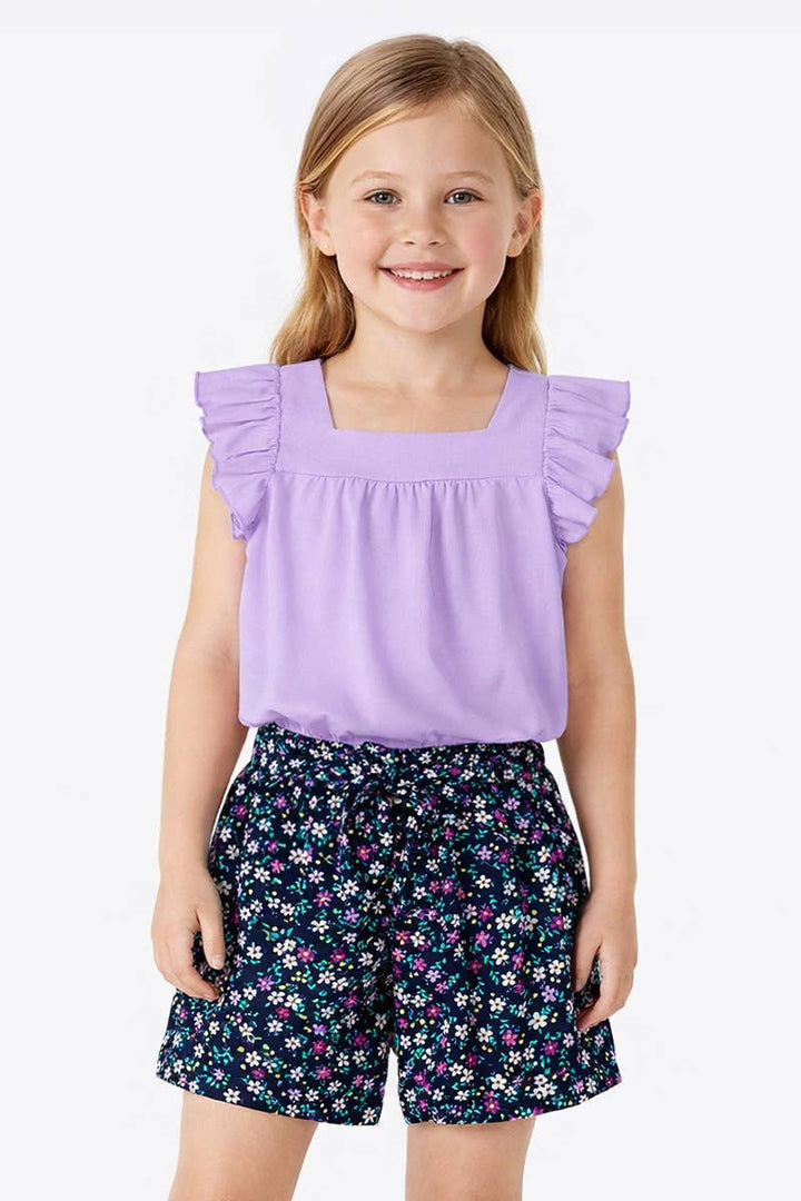 Girls 2 pc Floral Short Set w/ Ribbed Top