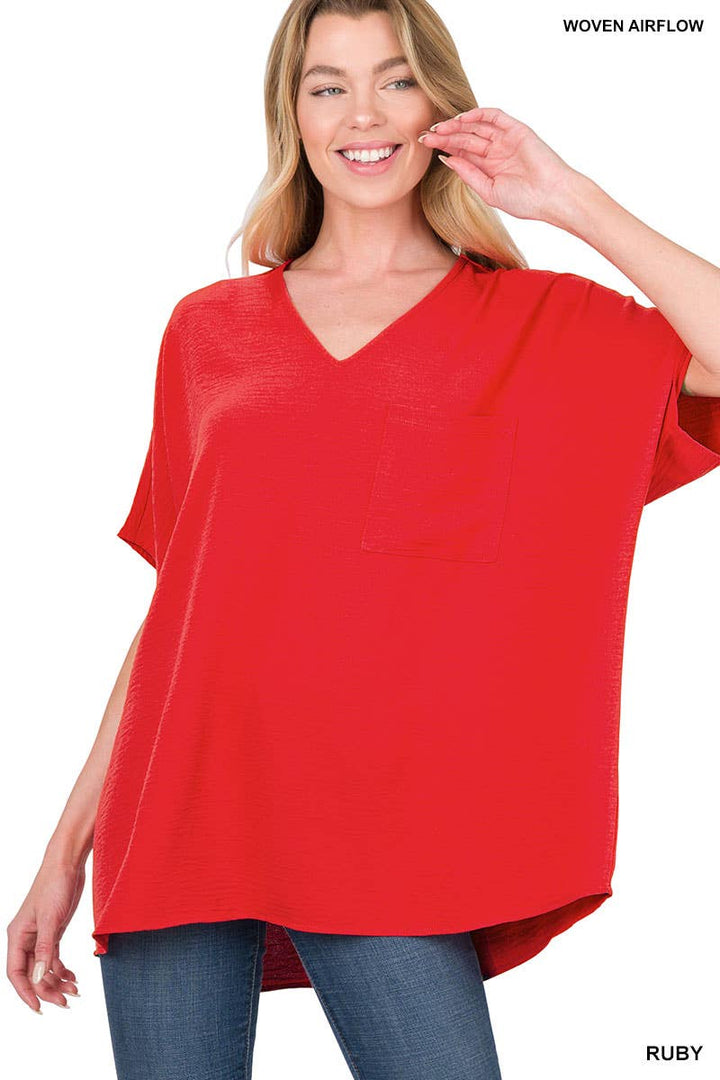 42POPS - SI-24049 Airflow V Neck Short Sleeve Top with pocket