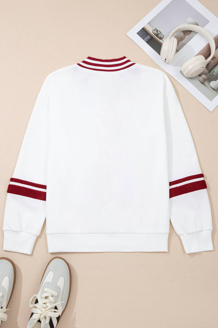 Varsity Letter Patch V Neck Football Game Day Sweatshirt