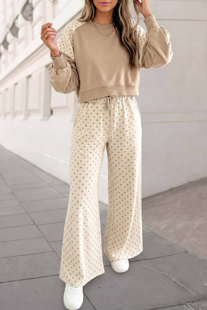 Aapparella - Polka Dot Colorblock Long Sleeve 2pcs Pants Set FW26 | S-XL