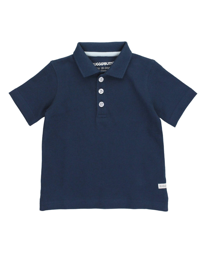 RuffleButts  - Boys Dark Navy Pique Short Sleeve Polo Shirt