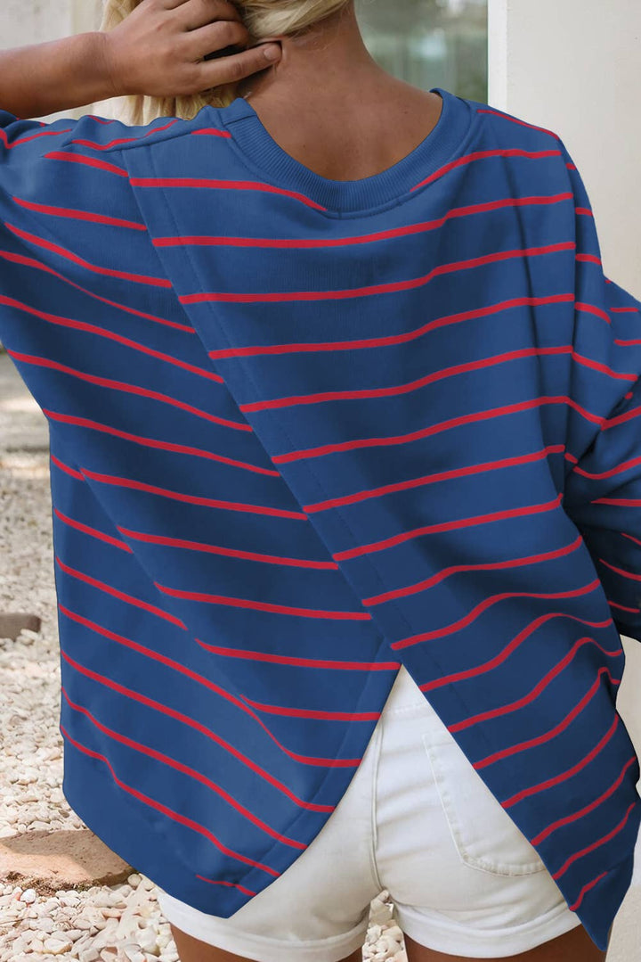 Little Daisy Closet -  LDC Stripe Stylish Overlap Detail Drop Shoulder Sweatshirt